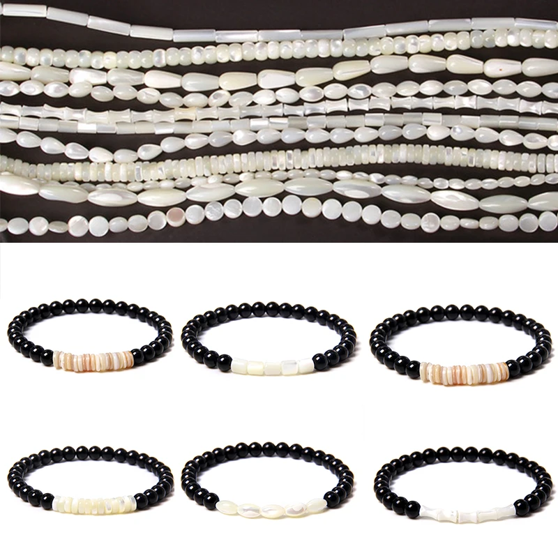 Weiß Natürliche Mutter Der Perle Shell Armband Schwarz 6mm Perle Elastizität Armband Boho Männlich-weibliche Verschiedene Exquisite Schmuck Geschenk