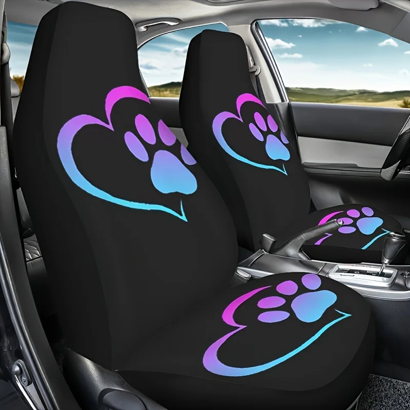 

[Heart Paw Print Car Seat Cover] 1pc Heart Paw Print Car Seat Cover - Quick Install & Stain-Resistant - Feminine Charm & Long-La