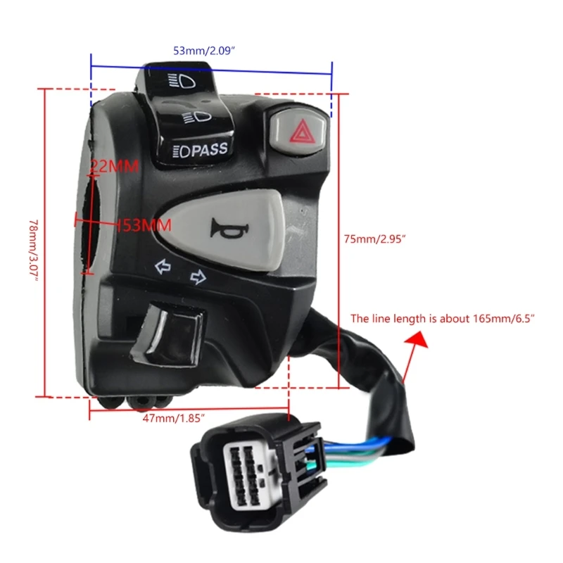 QM82 Motorbike Accessory 22mm Handlebar Switch Replacement Horn Turn Signal Switch for 150 High/Low Beam Control Button image 6