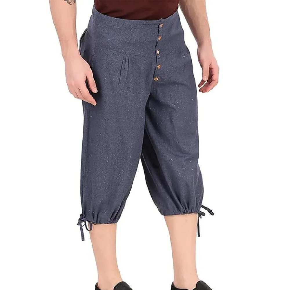 Mens Pirate Pants Renaissance Medieval Colonial Costume Knight Halloween LARP Lace Up Shorts