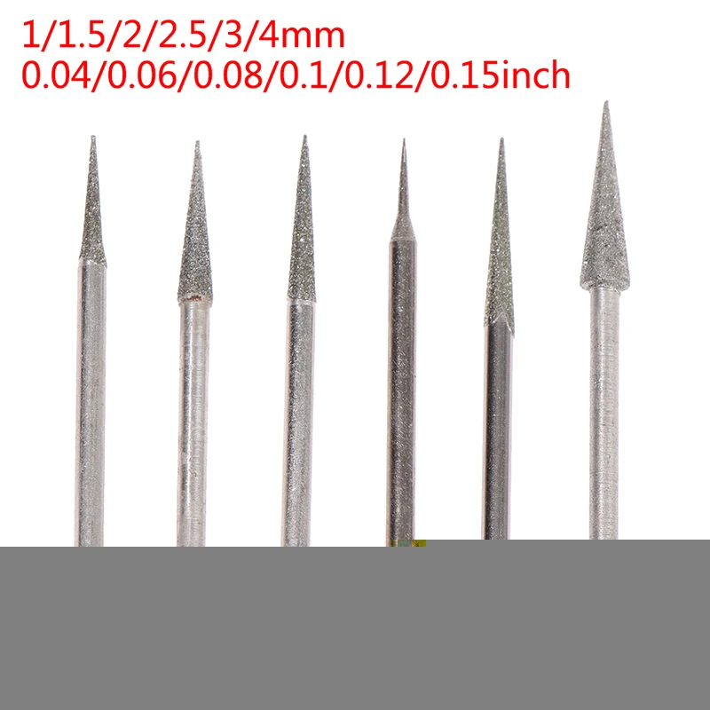 HMA88-6Pcs 1-4mm Diamond Grinding Head Needle Bits Burrs Engraving Carving Tool 2.35mm