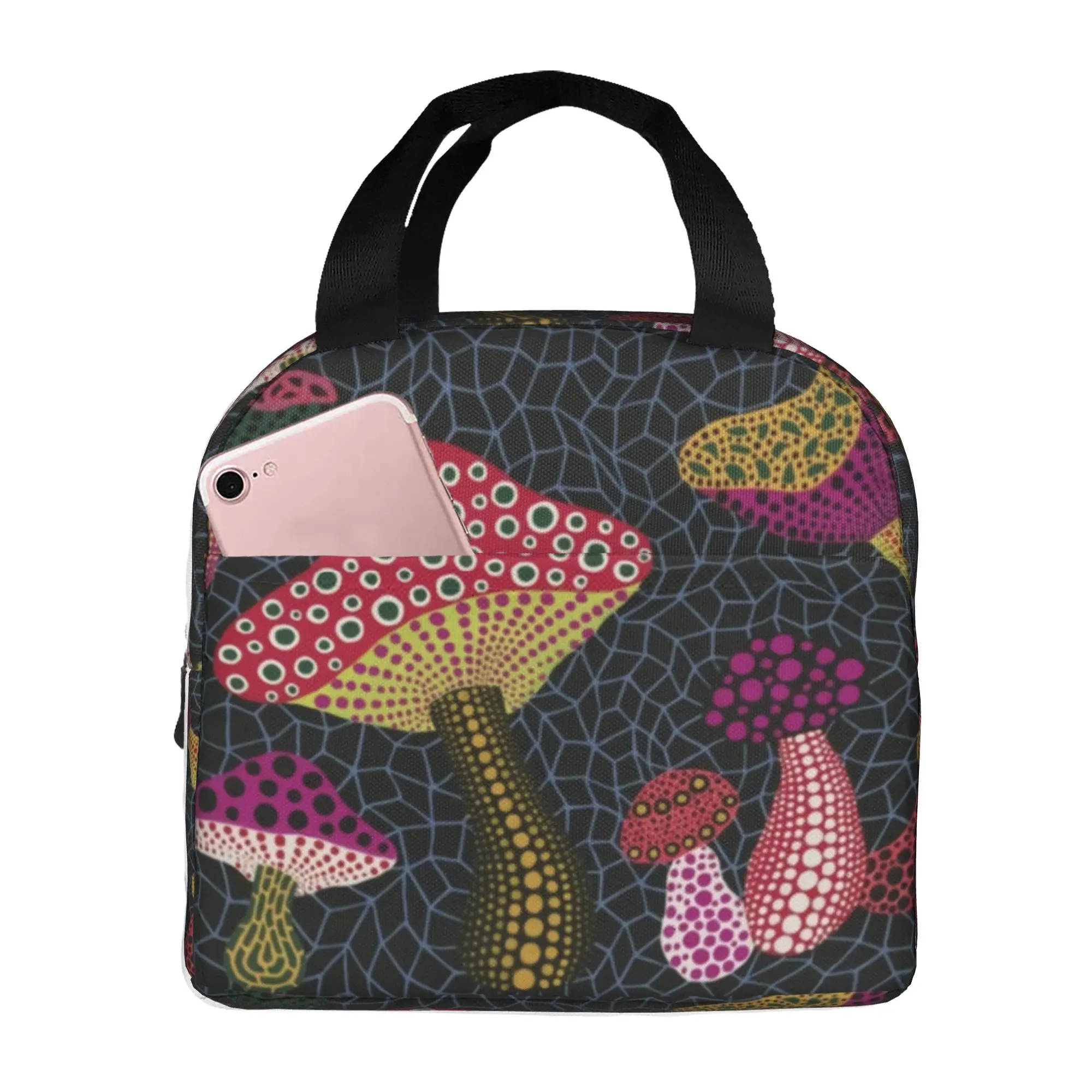 Mushroom Yayoi Kusama Thermal Insulated Lunch Bags Women  Portable Lunch Tote for Outdoor Picnic Multifunction Food Box