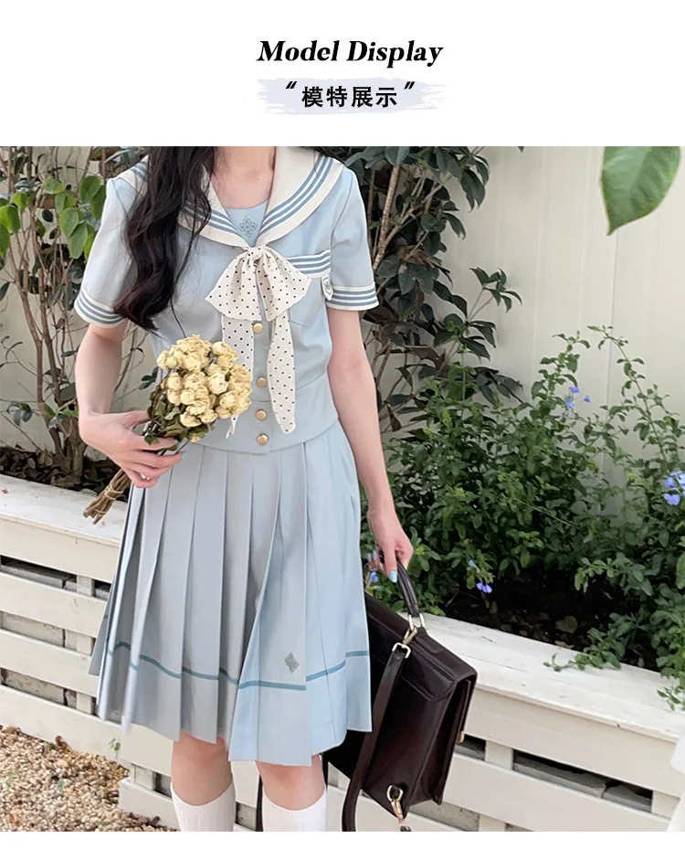 JK Uniforms Middle School Students Japanese Sailor Suit School Uniform Cosplay  Students Mint Green Skirt Suit