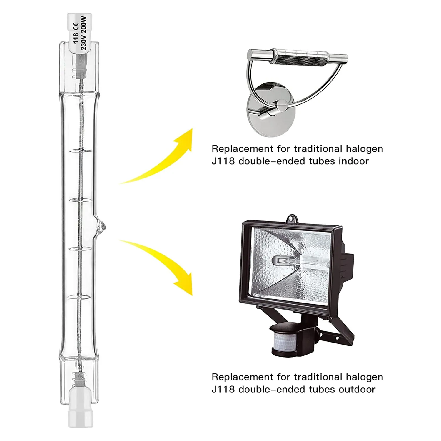 R7S Halogen Light Bulb 118 mm 200 W 230 V Pack of 10 Halogen Rod R7S Halogen Bulb R7S Dimmable Halogen Rod Lamp LightsB84B