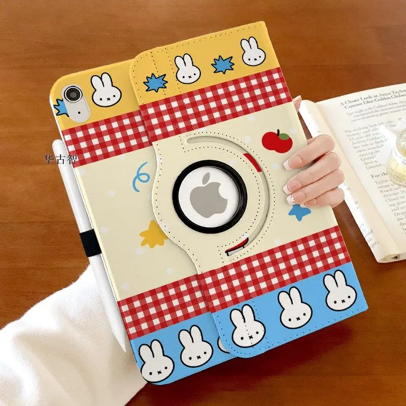 Cartoon Kawaii Applicable To IPad Tablet Protective Case Bracket Anti-fall Antifouling Resistant To Dirt Flip Cover Rotate Miffy