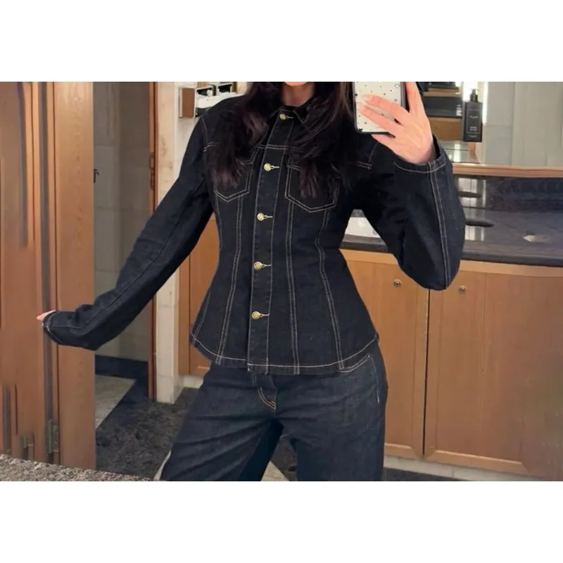 Casual Fashion Design Slim Fit Long Sleeve Jacket Split Denim Shirt Jacket