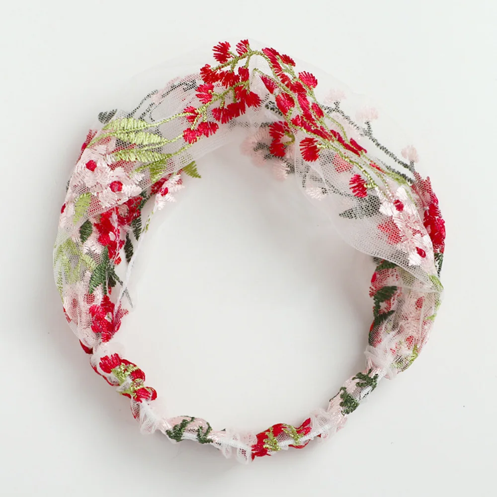 

Широкополая ретро кружевная корейская повязка для мытья лица с вышивкой, аксессуары для волос, головной убор, тюрбан, повязка на голову