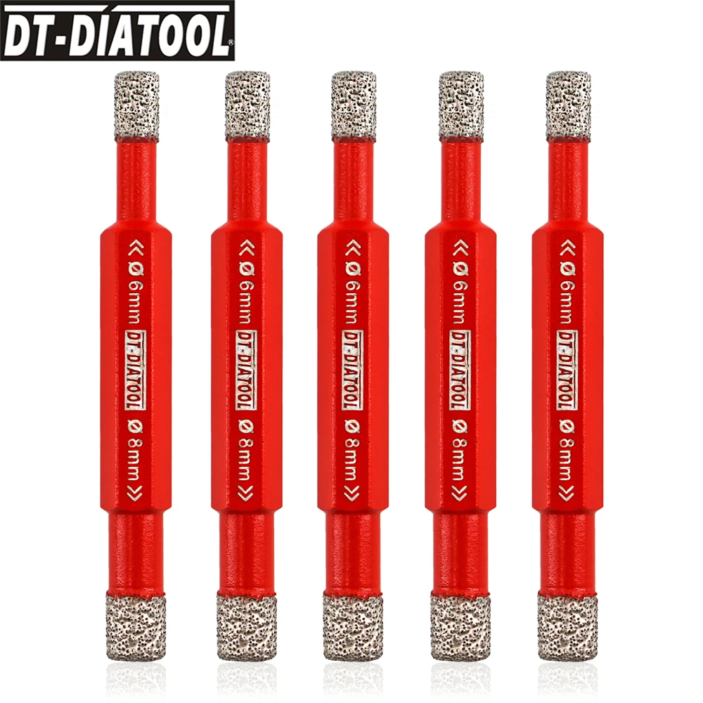 

DT-DIATOOL 5pcs Diamond Drill Core Bits Double Ended Dry Tile Ceramic Marble Dia 6-6/8mm Grit45/50 Drilling Holes Cutters