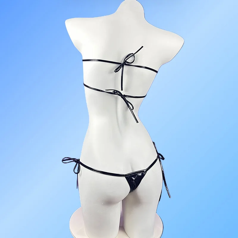 Conjuntos de Bikini de cuero para chica de cómics de Anime, traje de baño Sexy de dos piezas con Tanga para mujer, Bikini bonito, disfraz de sirvienta, 2025