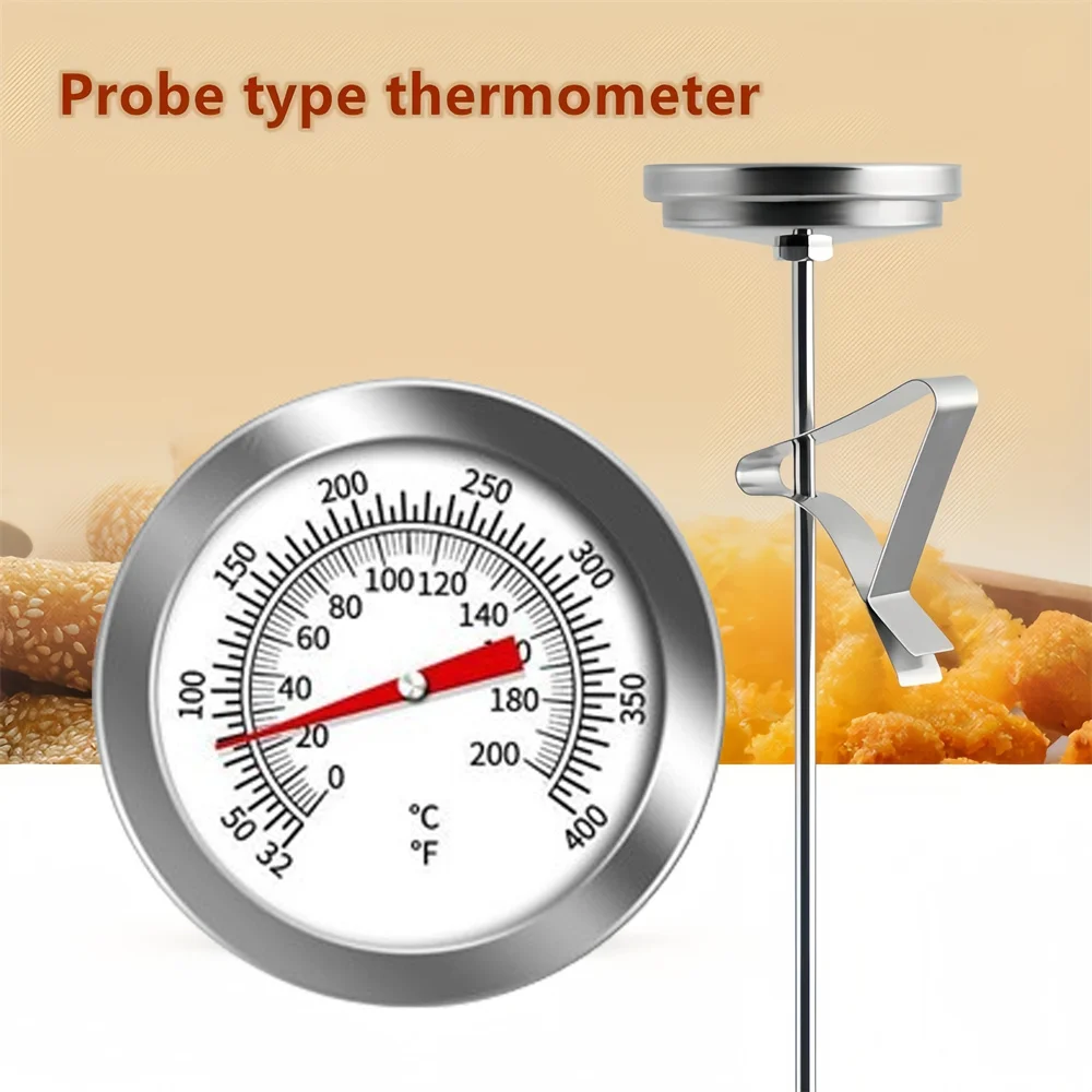 Probe Thermometer Kitchen Tools Cooking Temperature Meter 0~200℃ Milk Coffee Food Meat Gauge Stainless Steel