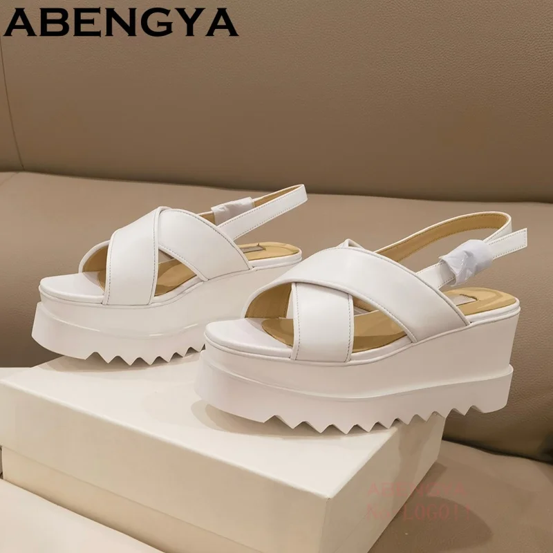 

Summer Thick Bottom Platform Rome Sandals Women Real Leather Slingback Dress Shoes For Woman High Heel Gladiator Sandalias Mujer