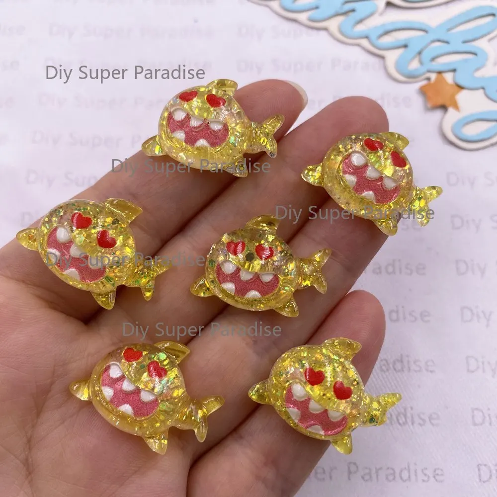 10PCS Glitter Colorful Resin Cartoon Sharks Ocean Animal Flat back Cabochon Scrapbooks DIY Christmas Accessories Decor Figurines