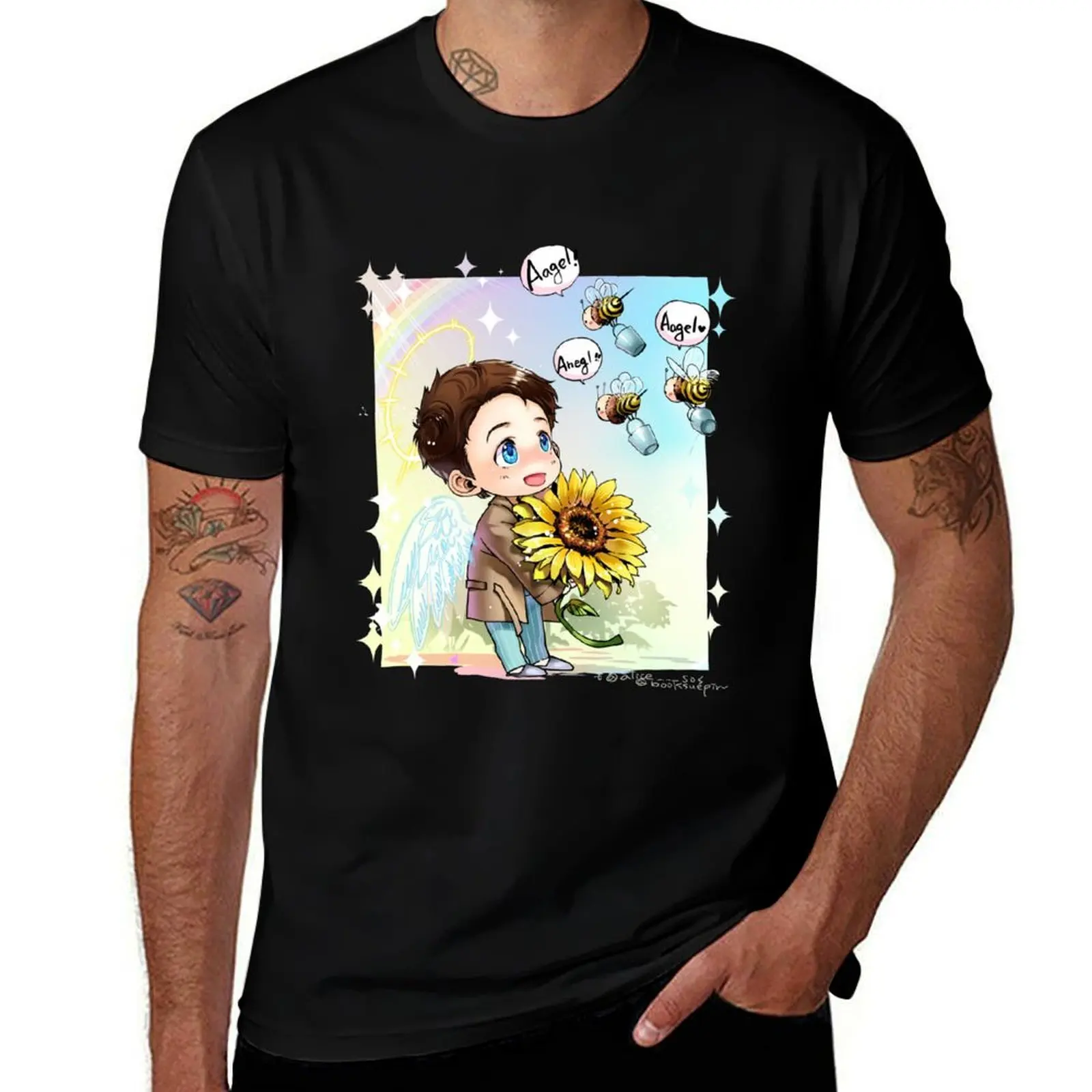 There is an angel here-Castiel T-Shirt man t shirts high quality luxury brand T-Shirt