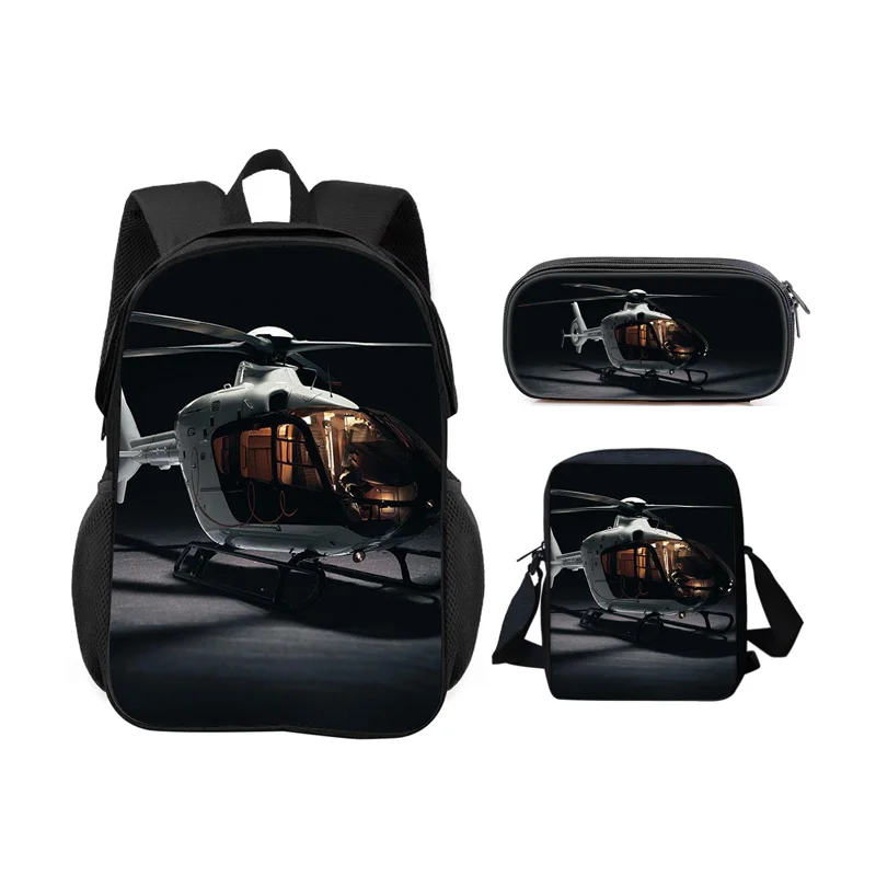 Helicopter backpack pencil case shoulder bag 3Pcs Set trendy mechanical printing new style best gift for boys or girls in school