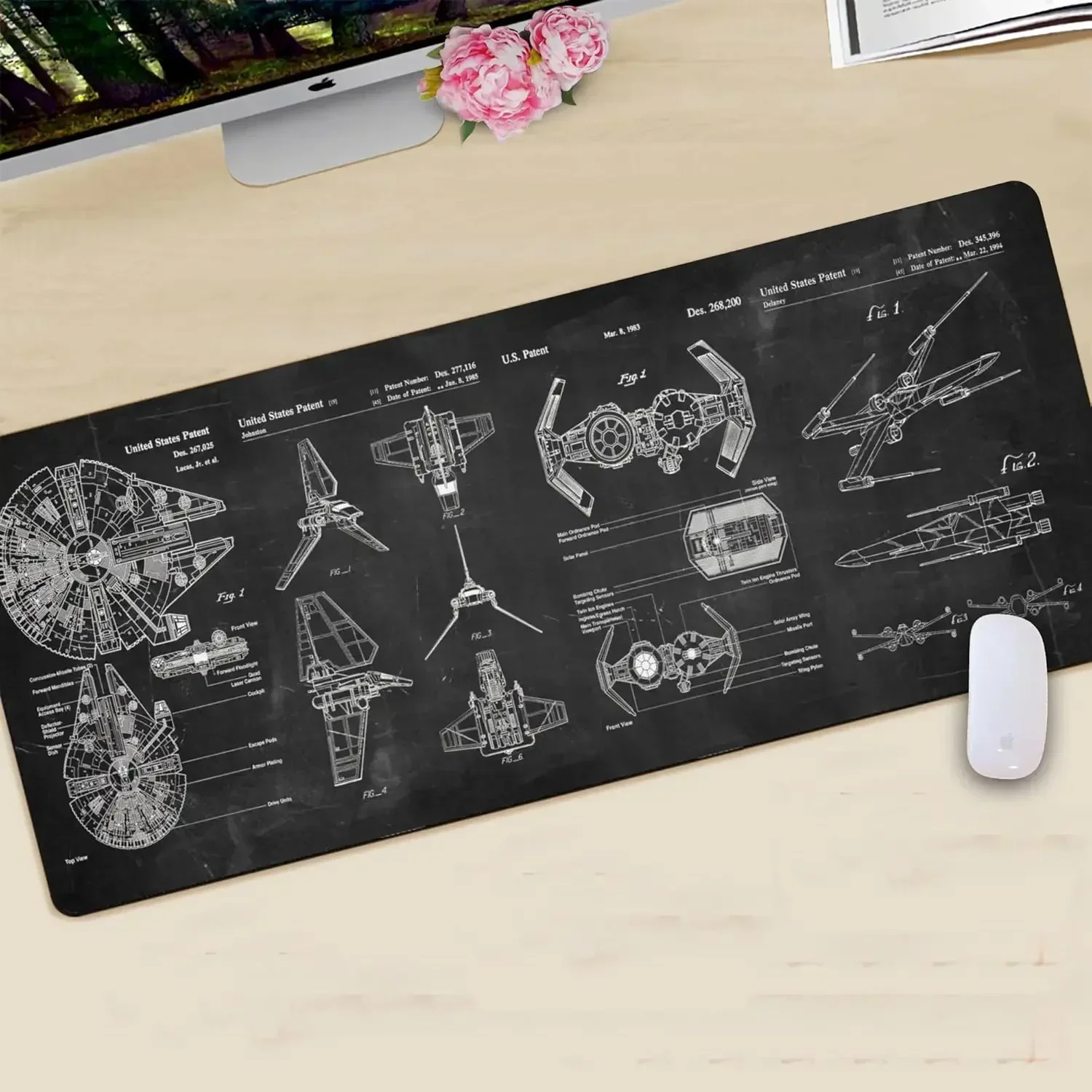 XXL Mouse Pad Spaceship Space Sci-fi Console Display Plane 100x50cm Rubber Anti-slip Gaming Keyboard Mats Work Game Accessories