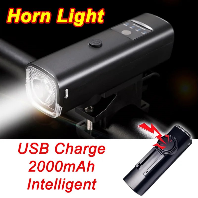 

2 in 1 Bicycle Horn Light Intelligent Bike Headlight USB Recharge MTB Front Light Lamp with 120dB Speaker Cycling Accessories