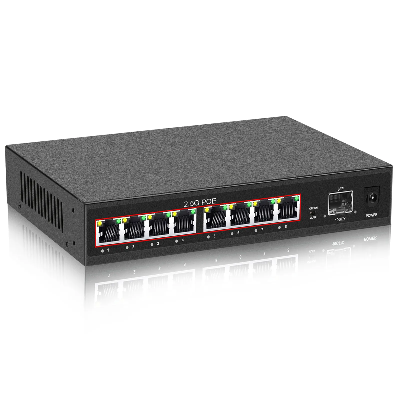 Gigabit Switch 8 Ports 2.5Gbps POE Switch +1 Port 10G SFP Ethernet Switch Unmanaged LAN Hub Network Switch for Wireless AP VDI