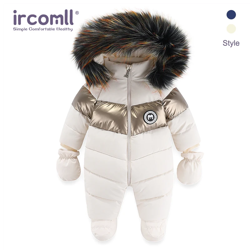 

Ircomll Kids Winter Overalls Clothes Plus Velvet Infant Clothing Set Waterproof Hooded Jumpsuit Snow Set Toddler Overalls 3-24M