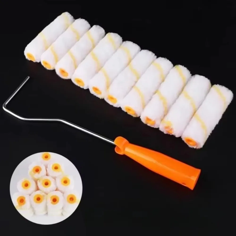 1Set/11PCS 4-12 Inch Roller Brush Long-Haired 360° Rotation Paint Roller Kit Polyester Blend Replaceable Brush Head
