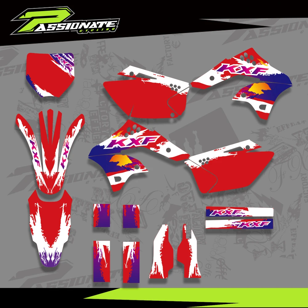 For Kawasaki KX250F KXF250 KX 250F KXF 250 2006 2007 2008 Full Graphics Decals Stickers Motorcycle Background Custom Number Name - view 2