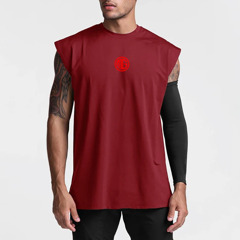 Men Gym Sleeveless Tank Top Polyester Quick Dry Mesh Workout Bodybuilding Fitness Vest Loose O-Neck Summer Sports Training Shirt 4