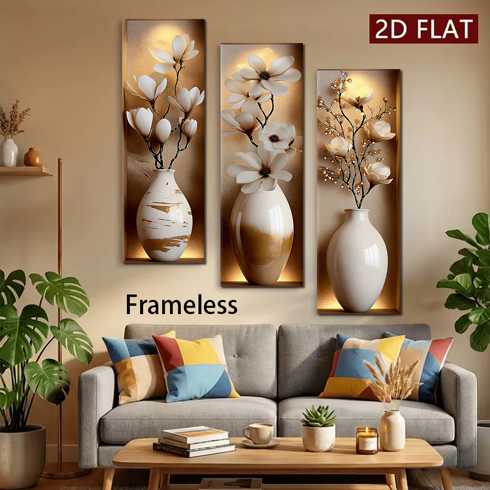 1 set of new Chinese style triple wall stickers, modern and simple living room entrance magnolia vase sofa background wall self-