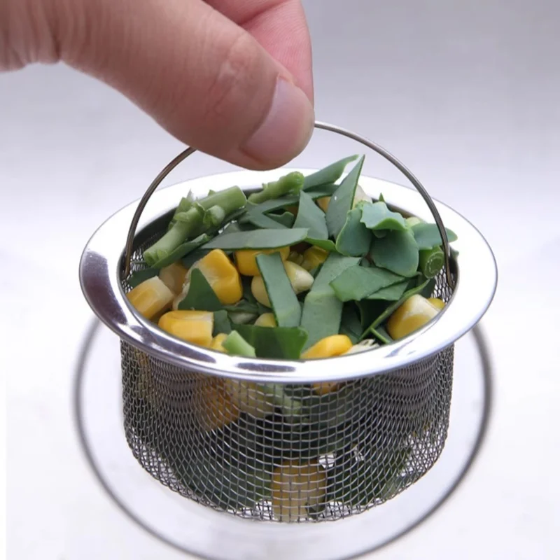 Handle-equipped stainless steel sink filter basket, sink drain filter, anti-clogging, food residue collector