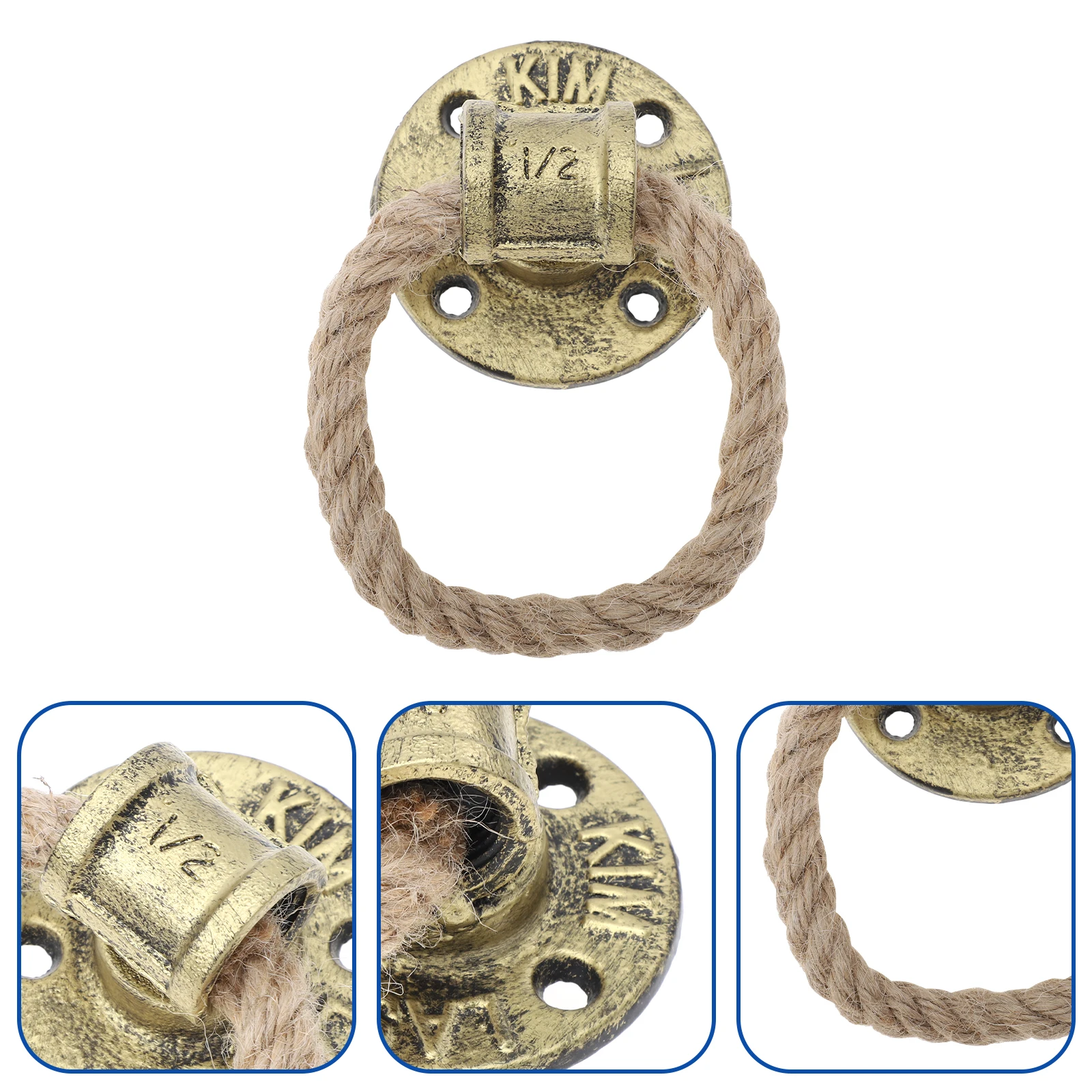 

1Pcs Vintage Rope Pull Handle Black Metal Door Pull Handle Rustic Hemp Knob Drawer Handle