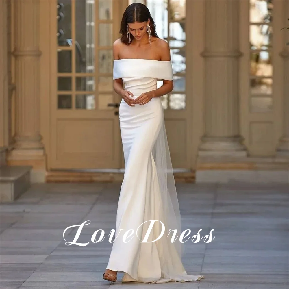 

Love Elegant Mermaid Off The Shoulder Stain Simple Wedding Dress Floor Length Backless Lace Up Sexy Bridal Gown Vestido de novia