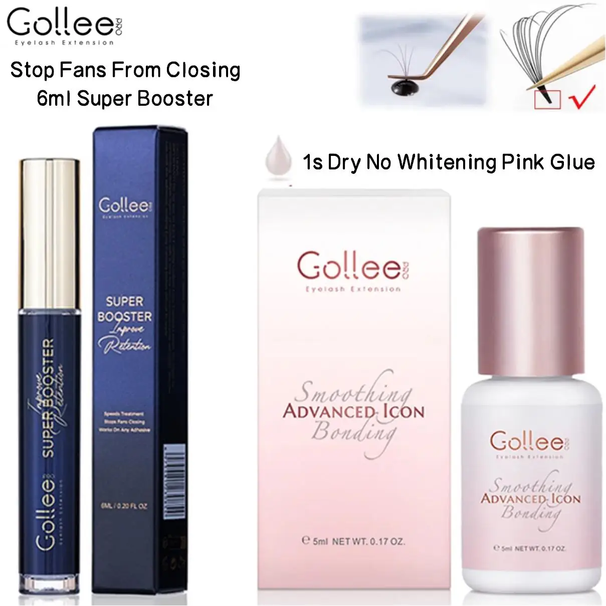 Gollee Light Pink 1s Dry Bonding Jelly Glue Advanced Eyelash Adhesive Glue False Lash Booster Stop Fan Accelerator 6ml Bonder