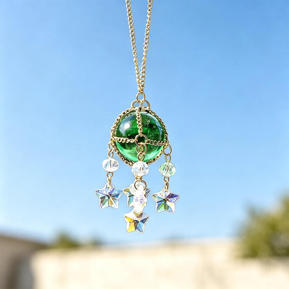 Green Sphere Crystal Suncatcher Pendant Colorful Star Prism Beads Window Hanging Ornament Rainbow‑Maker Home Wall Decor Gift