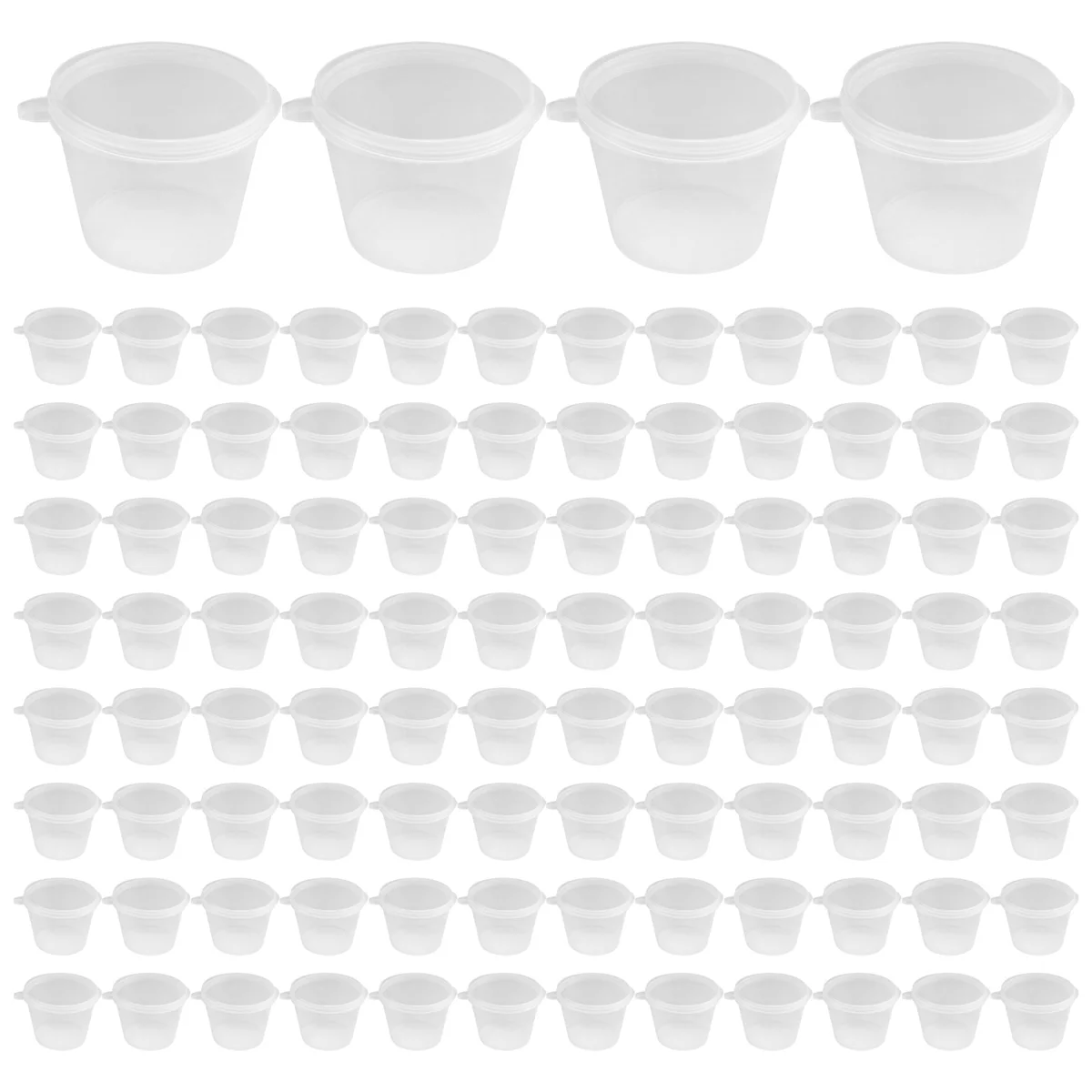 100 x 1Oz Round Food Container Pots with Lids,Hinged Sauce Pots Reusable Jelly Shot Cups Small Deli Pot Restaurants