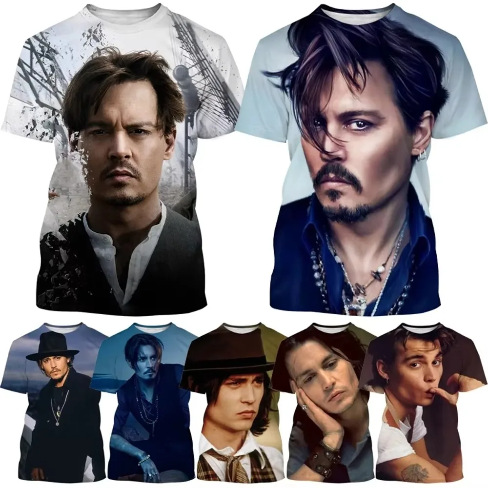 New fashion celebrity star Johnny Depp 3D printing T-shirt personality actor round neck casual shirt unisex hip-hop street style