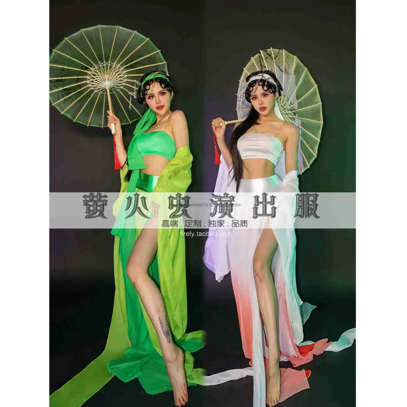 

Костюм для выступлений Firefly Bar Gogo в стиле Года Змеи, новый китайский стиль, классический танец, женский, зеленая змея, белая змея