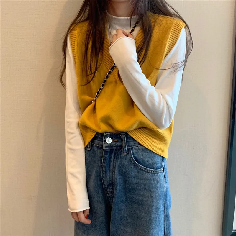 Fashion Spring Winter Knitted Sweater Women Casual V-Neck Pullover Vest All-match Sleeveless Female Clothing Loose Tops Jumper