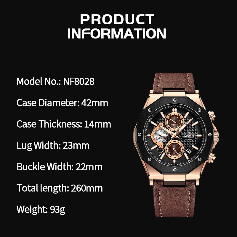 2023 NAVIFORCE Watches Top Luxury Brand Sport Men\'s Watch Leather Waterproof Business Fashion Chronograph Wristwatch Auto Date