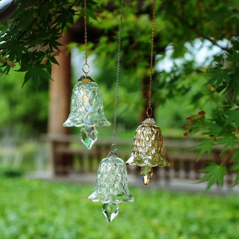 Crystal Bell Wind Chimes Hanging Suncatcher Prism Clear Iridescent Gold Color Options For Yard Garden Patio Window Home Decor