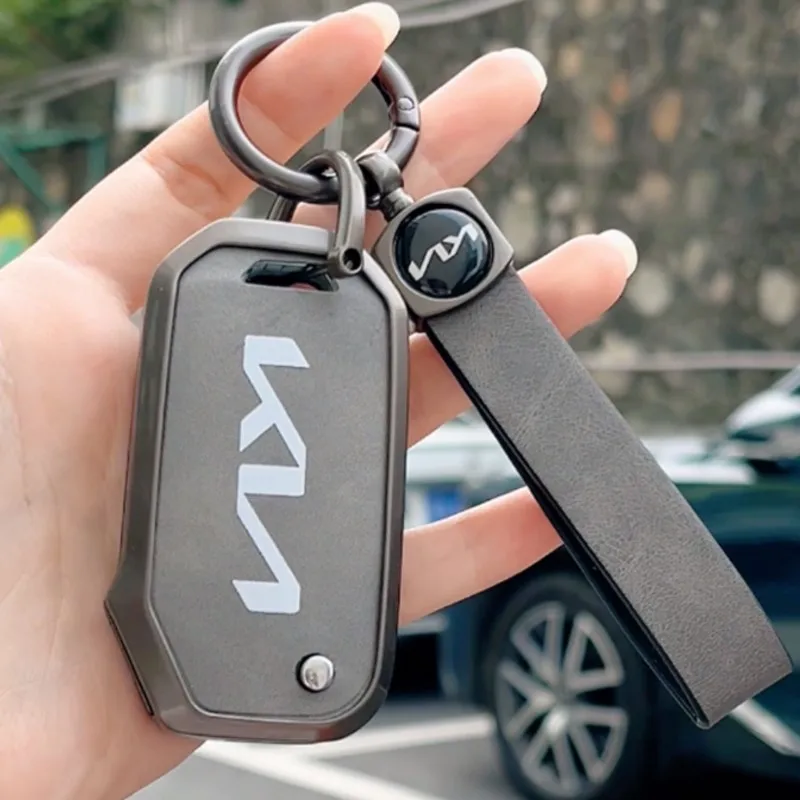 Zinc Alloy Leather Car Key Cover 3 Buttons Folding Key Case For Kia Sportage Ceed Xceed Sports K5 Seltos 2019 2020 2022 2023