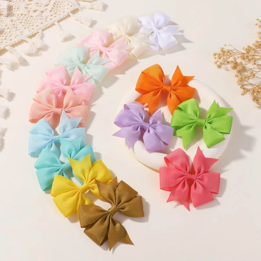 20/30/40/60Pcs Children's Hair Accessories Ribbed Ribbon Fishtail Bow Hair Clip Girls' Leather Band Hair Cord Headwear