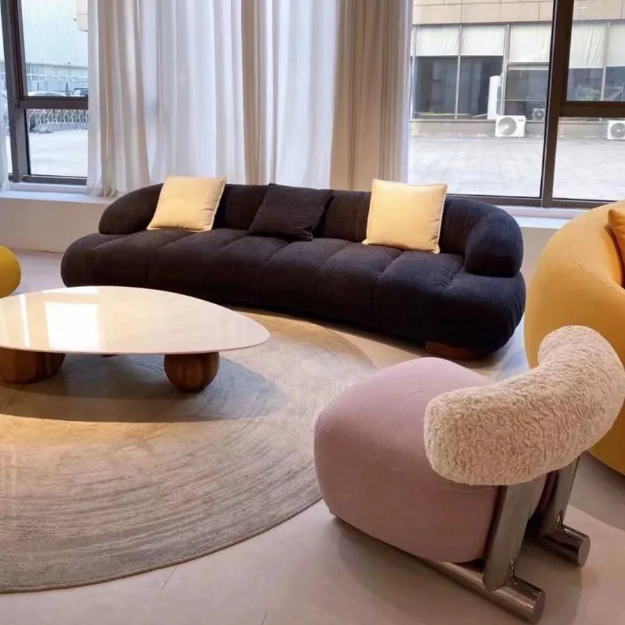 

Italian light luxury granular velvet cloth arc simple designer living room small apartment leisure reception fabric sofa