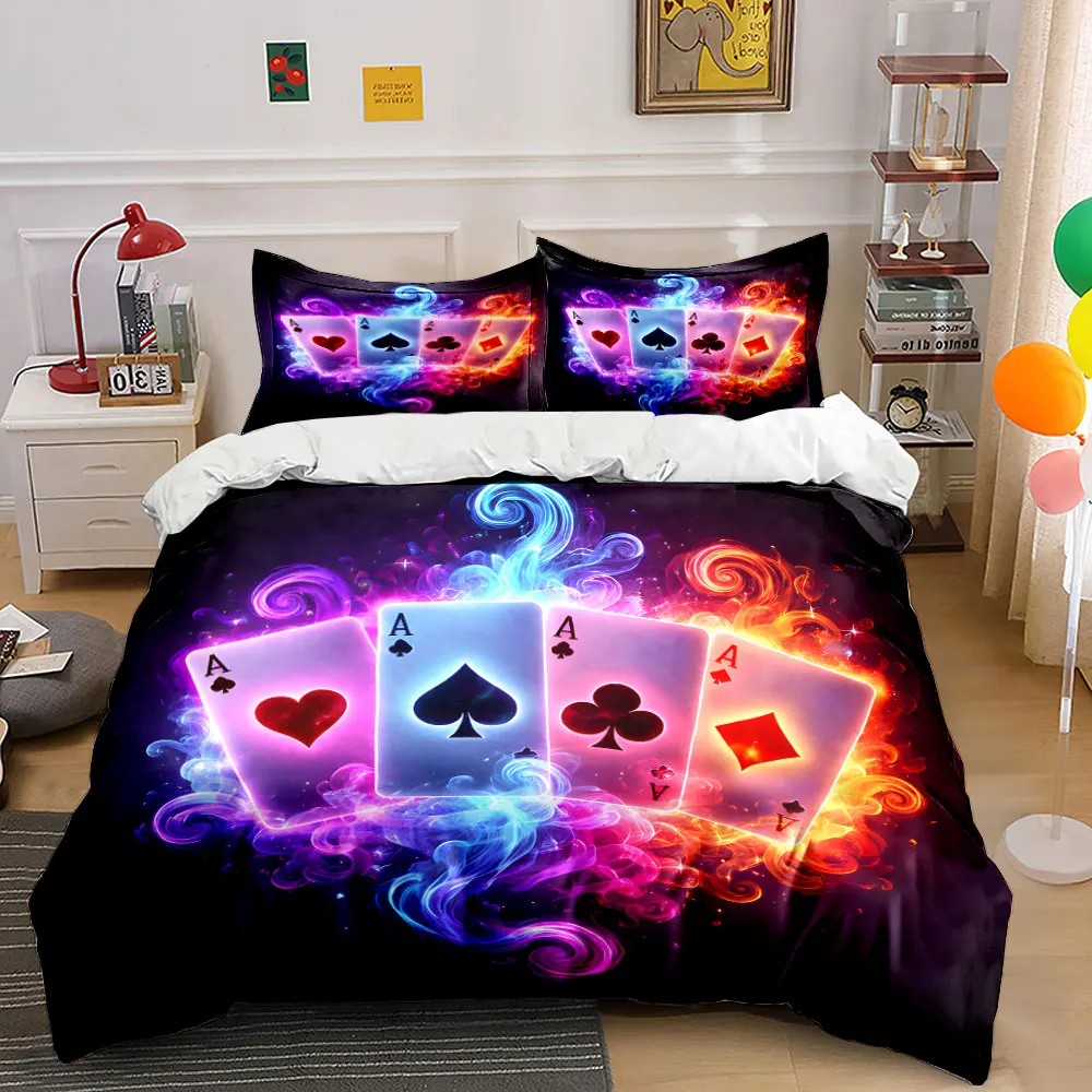 Four colorful cards with flame effects Printed Duvet Cover Set1 Duvet Cover+2 PillowcaseMulti Size Bedroom Bedding Decoration
