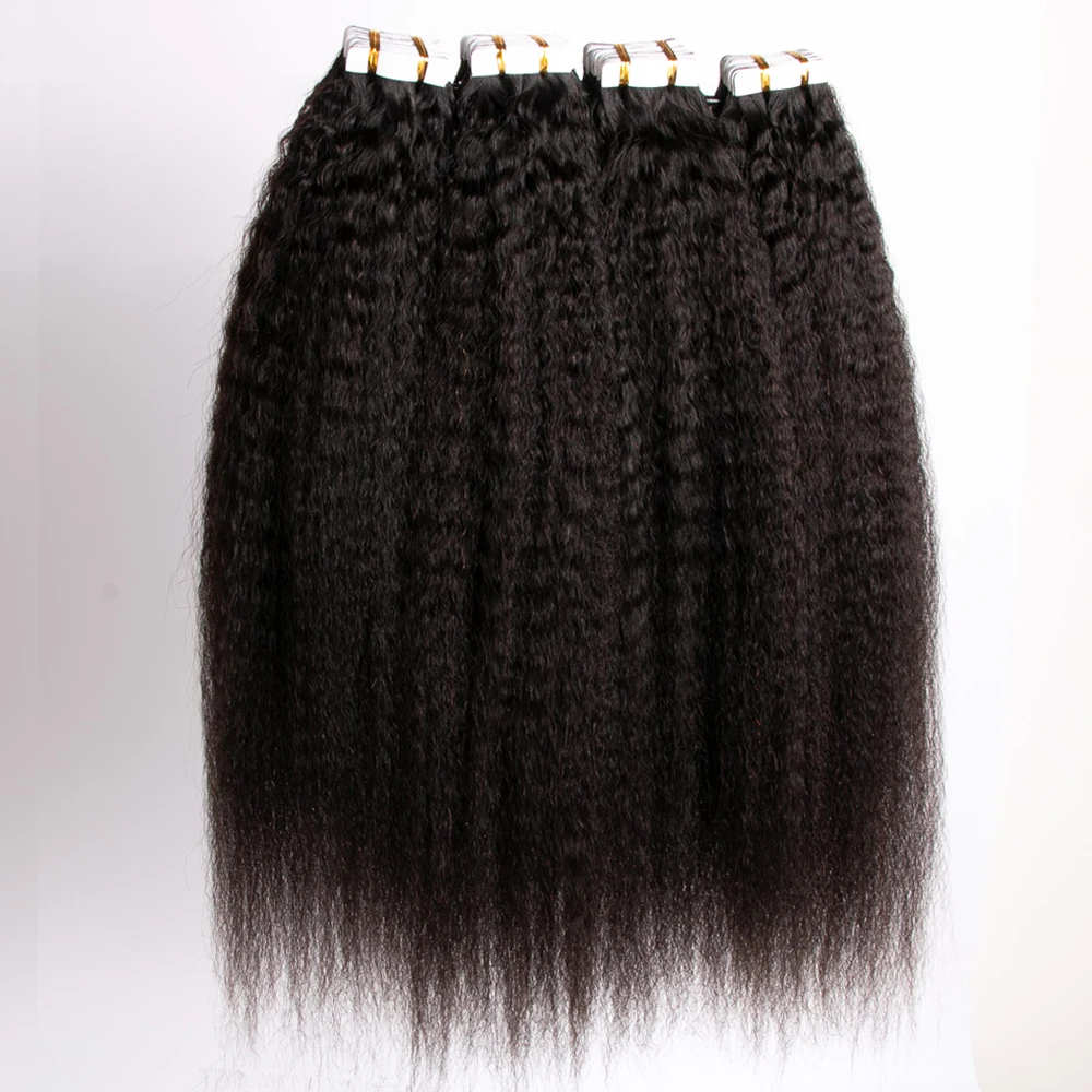1B Kinky Straight Tape Ins 50G 12-26 pouces blanchi à # 27 Extensions de cheveux à bande Remy cheveux humains 1-6 paquets 50-300G