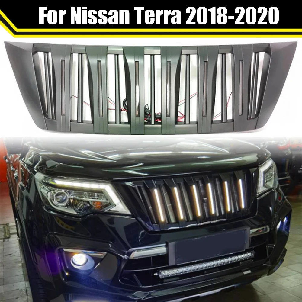 

Front Racing Air Intake Grille With LED Light Grill Cover Fit For Nissan Terra 2018 2019 2020 Exterior Car Grills Accessories