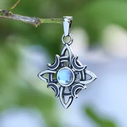 2024 New Lucky Gift 316L Stainless Steel Unique Viking Celtic Knot And Moonstone Pendant Necklace Couple&Wedding Gift