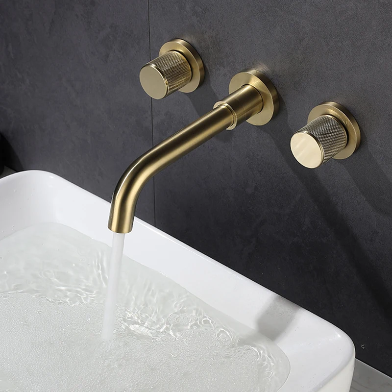 Bathroom Faucet Brushed Gold Basin Faucets Cold And Hot Gun Grey Brass Sink Mixer Sink Tap Double Handle Wall Mounted Water Taps