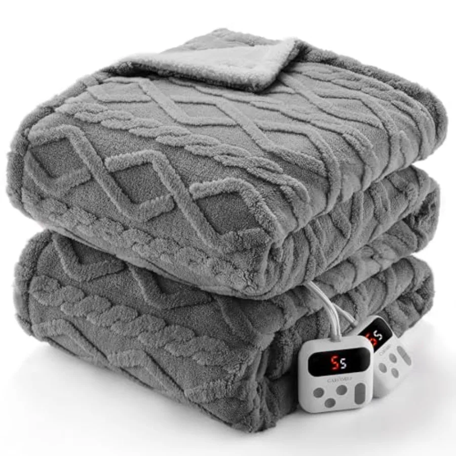 

Электрическое одеяло Queen Size с двойным управлением - Толстое одеяло с подогревом из шерпы, 10 уровней нагрева и 10 настроек времени.