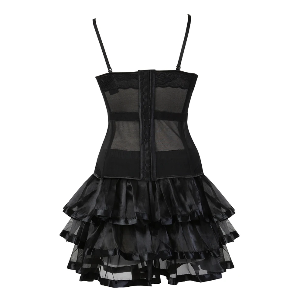 Burlesque Corset Dresses for Women Plus Size Sexy Corset Lingerie Top With Cup Black Sexy Lace Corset Dress With Straps