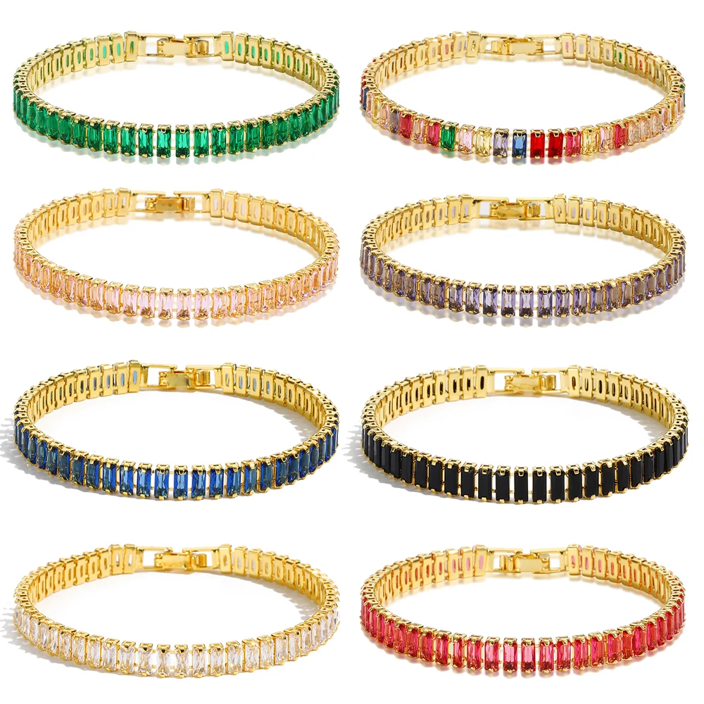 Luxury Rainbow Adjustable Multicolor Tennis Bracelets For Women Ladies Wedding Colorful Zircon Charm Bracelet Hand Chain Jewelry