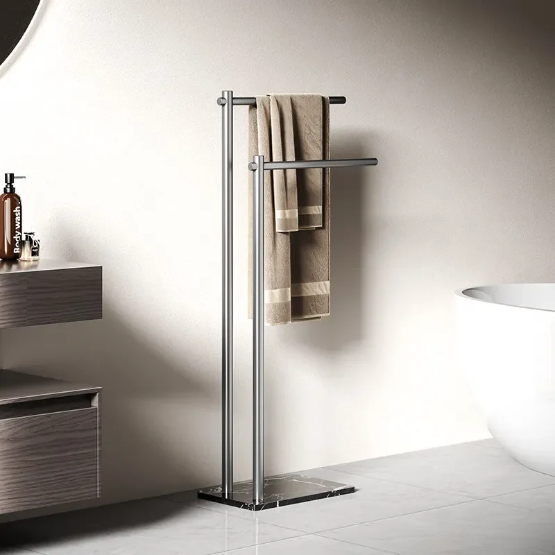 Solid gun ash, raised floor marble towel rack, drying rack, towel bar, bathtub rack, double bar, no punching.