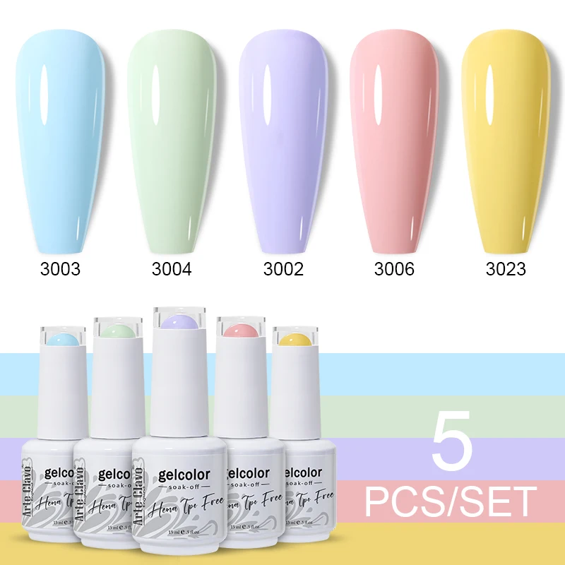Arte Clavo 5Pcs/Set 15ml Macaron Gel Nail Polish Semi Permanent Varnishes Nail Art Design Hybrid Soak Off UV Gel Manicure Kit